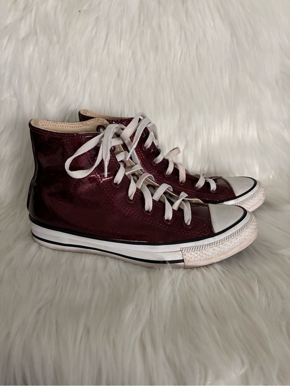 Converse All Star High-Top Womens Glossy Glitter Burgundy Red Classic Sneakers 7